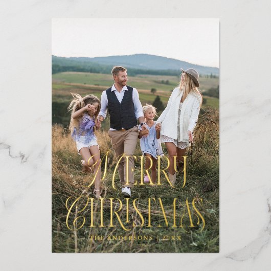 メリークリスマスヴィンテージ渦巻写真 箔シーズンカード (正面)