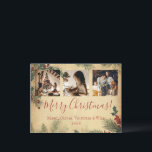 メリークリスマスヴィンテージ素朴写真 シーズンポストカード<br><div class="desc">メリークリスマスファンシースクリプト3フォトコラージュ休日はがきヴィンテージ素朴な背景。個人用にお気に入りのファミリ写真を追加する。カードの裏側に個人メッセージを追加する。だからシンプル、まだシック。</div>