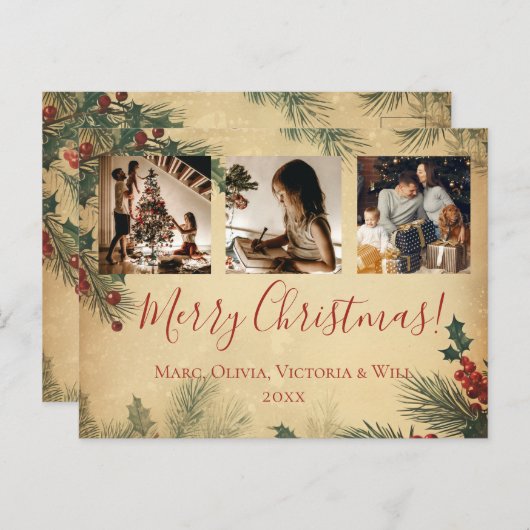 メリークリスマスヴィンテージ素朴写真 シーズンポストカード (正面/裏面)