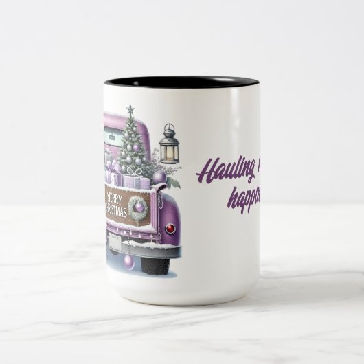 メリークリスマスヴィンテージ紫色のトラック ツートーンマグカップ (中央)