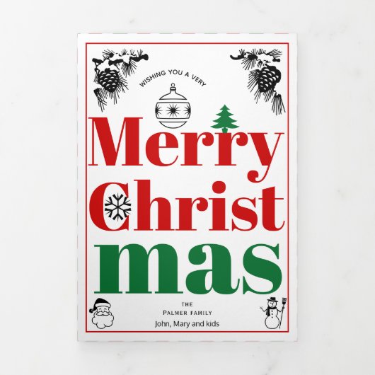 メリークリスマスヴィンテージ要素はっきりしたタイポグラフィ 三つ折りクリスマスカード (カバー)