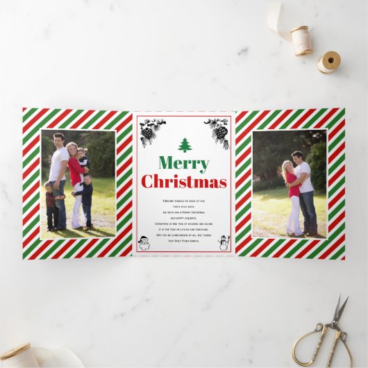 メリークリスマスヴィンテージ要素はっきりしたタイポグラフィ 三つ折りクリスマスカード (内部)