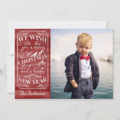 メリークリスマスヴィンテージ赤い水色の写真 シーズンカード (正面)