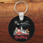 メリークリスマスヴィンテージ赤サンタートラックギフト キーホルダー (正面)