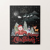 メリークリスマスヴィンテージ赤サンタートラックギフト ジグソーパズル (縦)