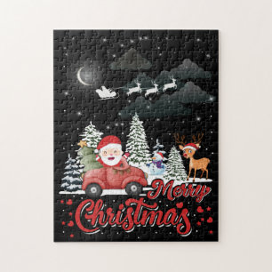 メリークリスマスヴィンテージ赤サンタートラックギフト ジグソーパズル