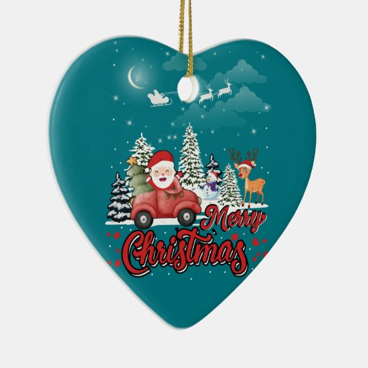 メリークリスマスヴィンテージ赤サンタートラックギフト セラミックオーナメント (右)