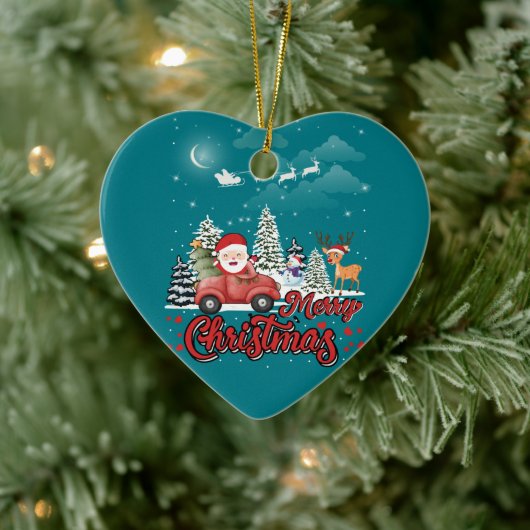 メリークリスマスヴィンテージ赤サンタートラックギフト セラミックオーナメント (ツリー)