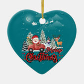 メリークリスマスヴィンテージ赤サンタートラックギフト セラミックオーナメント (正面)