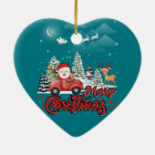 メリークリスマスヴィンテージ赤サンタートラックギフト セラミックオーナメント (裏面)