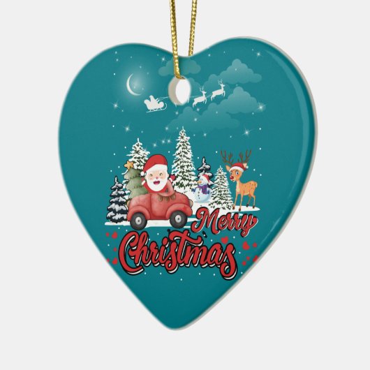 メリークリスマスヴィンテージ赤サンタートラックギフト セラミックオーナメント (左)