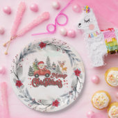 メリークリスマスヴィンテージ赤サンタートラックギフト ペーパープレート (パーティー)