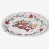 メリークリスマスヴィンテージ赤サンタートラックギフト ペーパープレート (アングル)