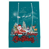 メリークリスマスヴィンテージ赤サンタートラックギフト ミディアムペーパーバッグ (裏面)