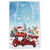 メリークリスマスヴィンテージ赤サンタートラックギフト ミディアムペーパーバッグ (正面)