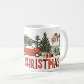 メリークリスマスヴィンテージ車と木のマグカップ コーヒーマグカップ (正面右)