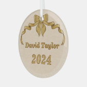 メリークリスマスヴィンテージ金ゴールドボウ ガラスオーナメント (正面左)