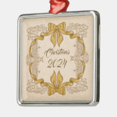 メリークリスマスヴィンテージ金ゴールドボウ メタルオーナメント (左)