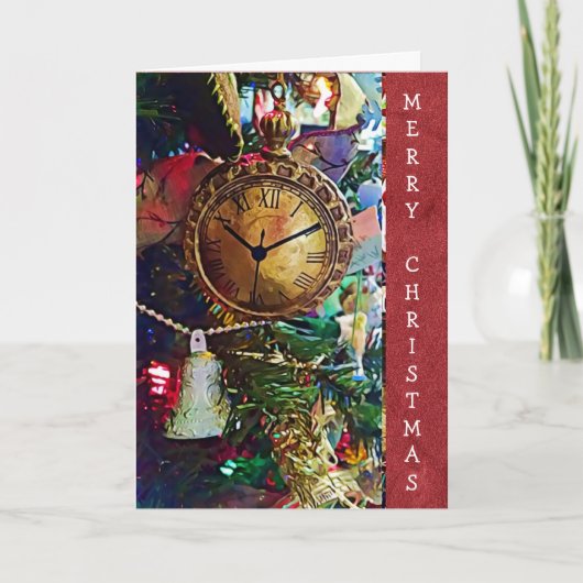 メリークリスマスヴィンテージ金ゴールドポケットウォッチカード シーズンカード (正面)