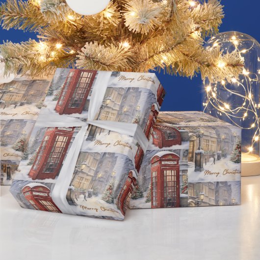 メリークリスマスヴィンテージ電話ブース ラッピングペーパー (クリスマス)