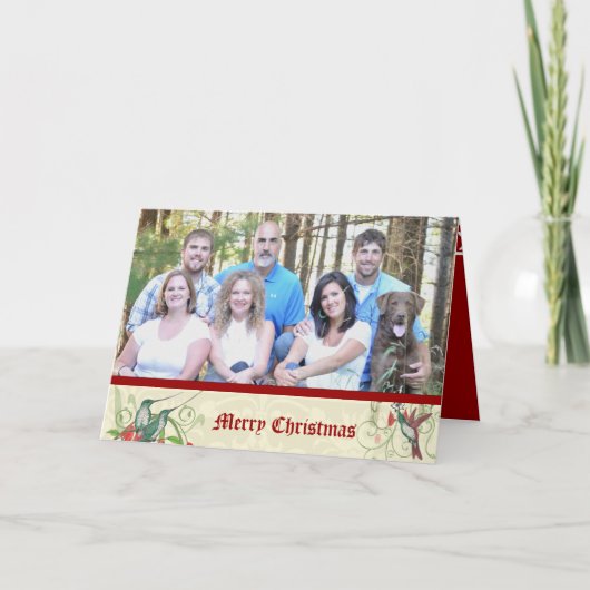 メリークリスマスヴィンテージ鳥家族の写真 シーズンカード (正面)