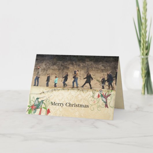 メリークリスマスヴィンテージ鳥家族の写真 シーズンカード (正面)