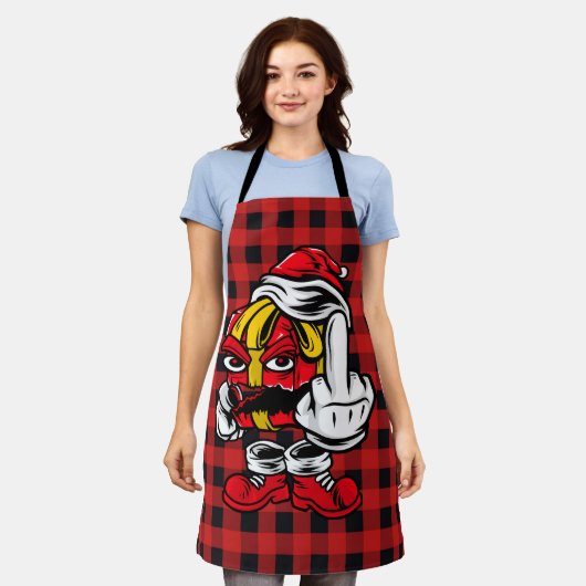 メリークリスマス中指 エプロン (着用した状態)