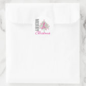 メリークリスマス乳癌ピンクリボンリース ラウンドシール (バッグ)