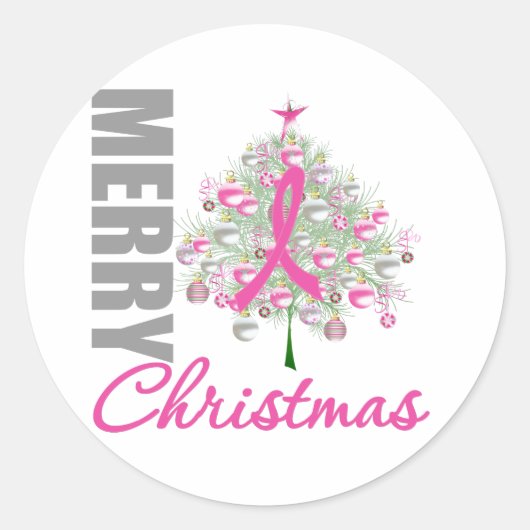 メリークリスマス乳癌ピンクリボンリース ラウンドシール (正面)