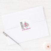 メリークリスマス乳癌ピンクリボンリース ラウンドシール (封筒)