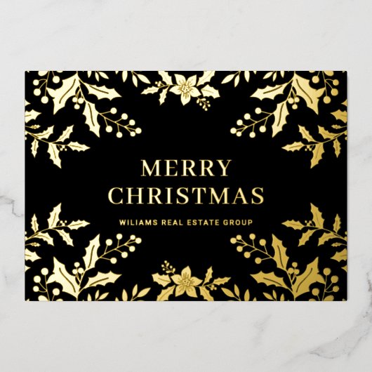 メリークリスマス企業のの挨拶金ゴールド 箔シーズンカード (正面)