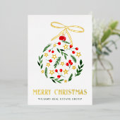 メリークリスマス企業のの挨拶金ゴールド 箔シーズンカード (立ち正面)