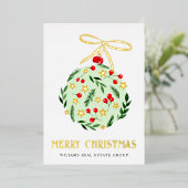 メリークリスマス企業のの挨拶金ゴールド 箔シーズンカード (立ち正面)