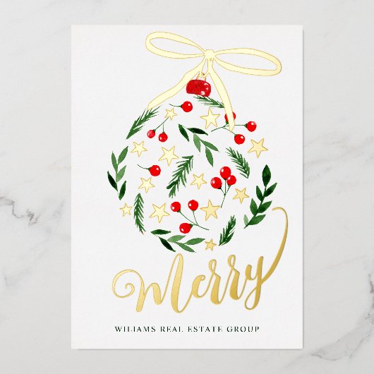 メリークリスマス企業のの挨拶金ゴールド 箔シーズンカード (正面)