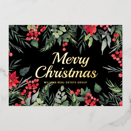 メリークリスマス企業のの挨拶金ゴールド 箔シーズンカード (正面)