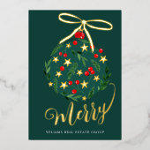 メリークリスマス企業のの挨拶金ゴールド 箔シーズンカード (正面)