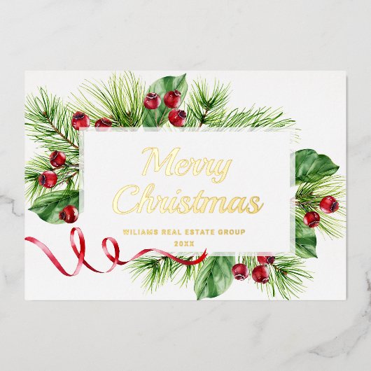 メリークリスマス企業のの挨拶金ゴールド 箔シーズンカード (正面)