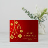メリークリスマス企業のの挨拶金ゴールド 箔シーズンポストカード (立ち正面)