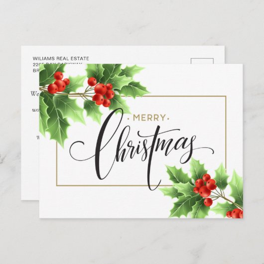 メリークリスマス企業のグリーティングホリデー ポストカード (正面/裏面)