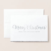 メリークリスマス企業のスノースホリデイシルバーフォイル 箔カード (封筒付き正面)