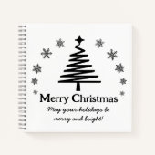 メリークリスマス休暇ブラックツリーミニマル ノートブック (正面)
