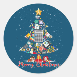 メリークリスマス会計士サンタクリスマスツリーCPA Acc ラウンドシール