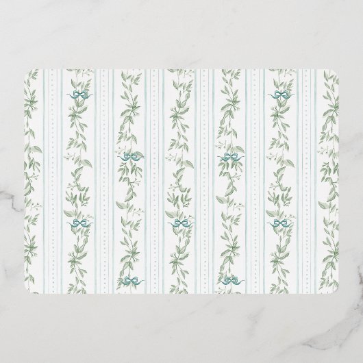 メリークリスマス伝統的ヴィンテージリースリボン 箔シーズンカード (裏面)