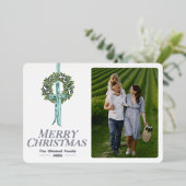 メリークリスマス伝統的ヴィンテージリースリボン 箔シーズンカード (立ち正面)