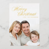 メリークリスマス伝統的実在金ゴールド写真 箔シーズンカード (正面)