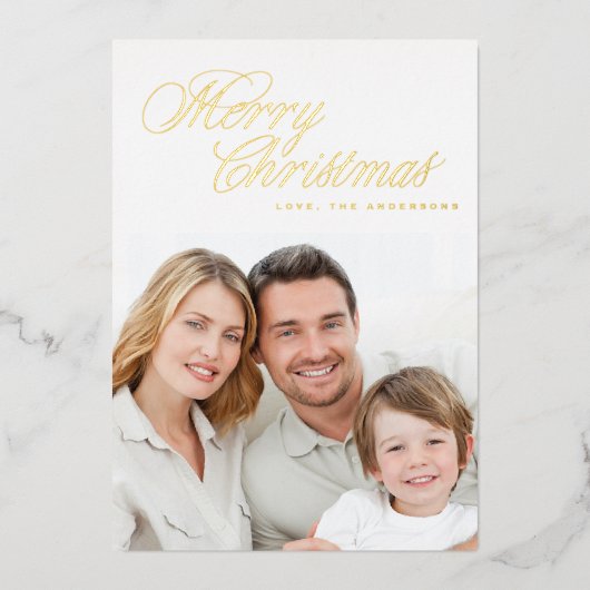 メリークリスマス伝統的実在金ゴールド写真 箔シーズンカード (正面)