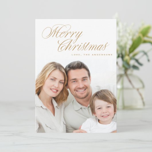 メリークリスマス伝統的金ゴールド写真 シーズンカード (スタンド正面)