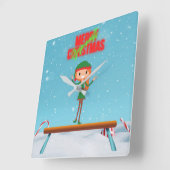 メリークリスマス体操小妖精や小人 スクエア壁時計 (傾斜)