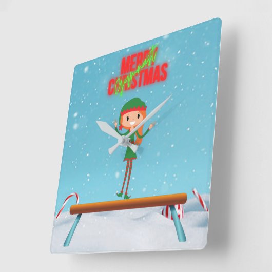 メリークリスマス体操小妖精や小人 スクエア壁時計 (傾斜)