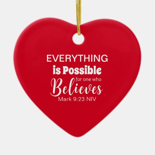 メリークリスマス信じバイブルバース聖書赤 セラミックオーナメント (正面)